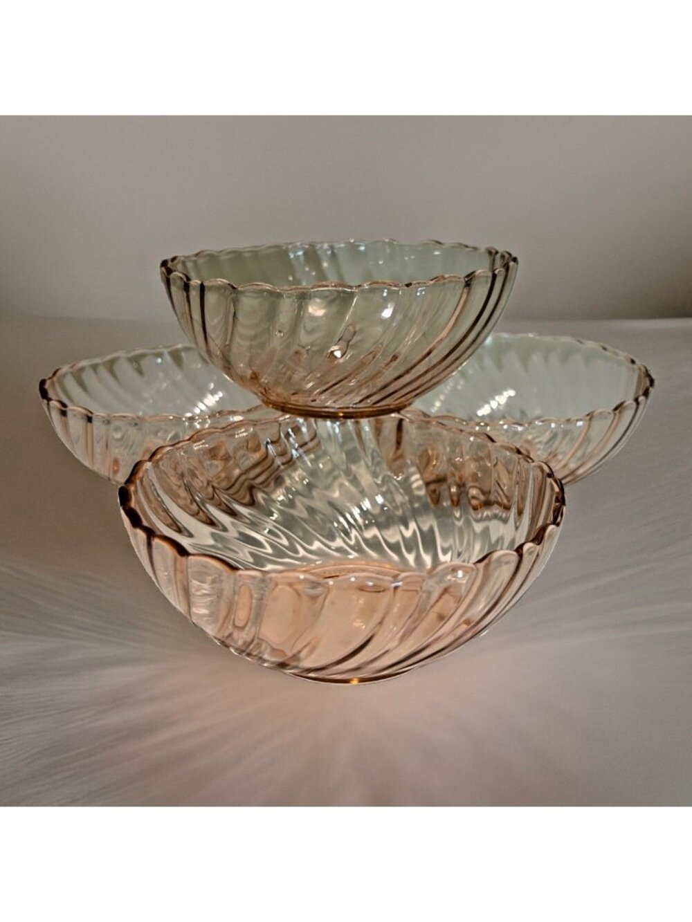 VTG Arcoroc France Rosaline Pink Swirl Glass Dessert Berry Bowls 4.5" Set of 4